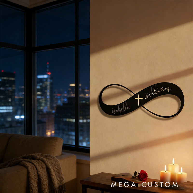 Personalized Infinity with Cross Metal Sign with Custom Names Wall Art Wedding Gift for Couple Anniversary Gift Christian Gift Religious Gift