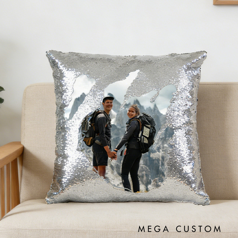 Personalized Reversible Sequin Photo Pillow Custom Sequin Pillow Picture Gifts for Her Him Couple