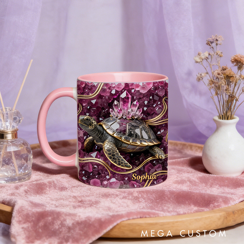 Personalized 2D Flat Magical Crystal Sea Turtle Mug Coffee Mug Magic Lover Mug Witchcore Gift Coffee Mug