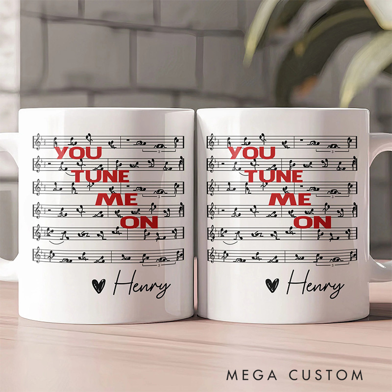 Personalized You Tune Me On Funny Music Custom Music Themed Mug for Music Lovers Couple Valentine's Day