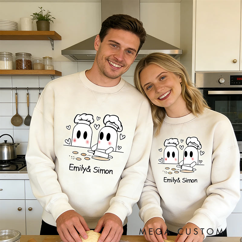 Personalized Sweetest Couple Spooky Cookies Sweatshirt Cute Valentine's Gift for Baking Lovers
