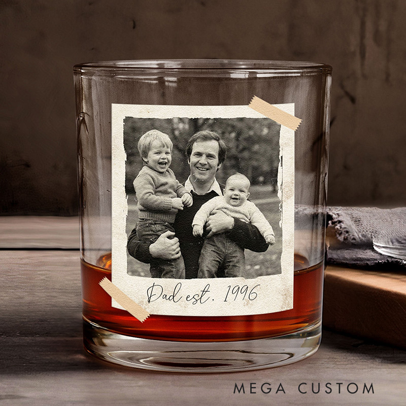 Personalized Photo Whiskey Glass Custom Vintage Retro Polaroid Photo for Dad Grandpa Him Husband Family Gift