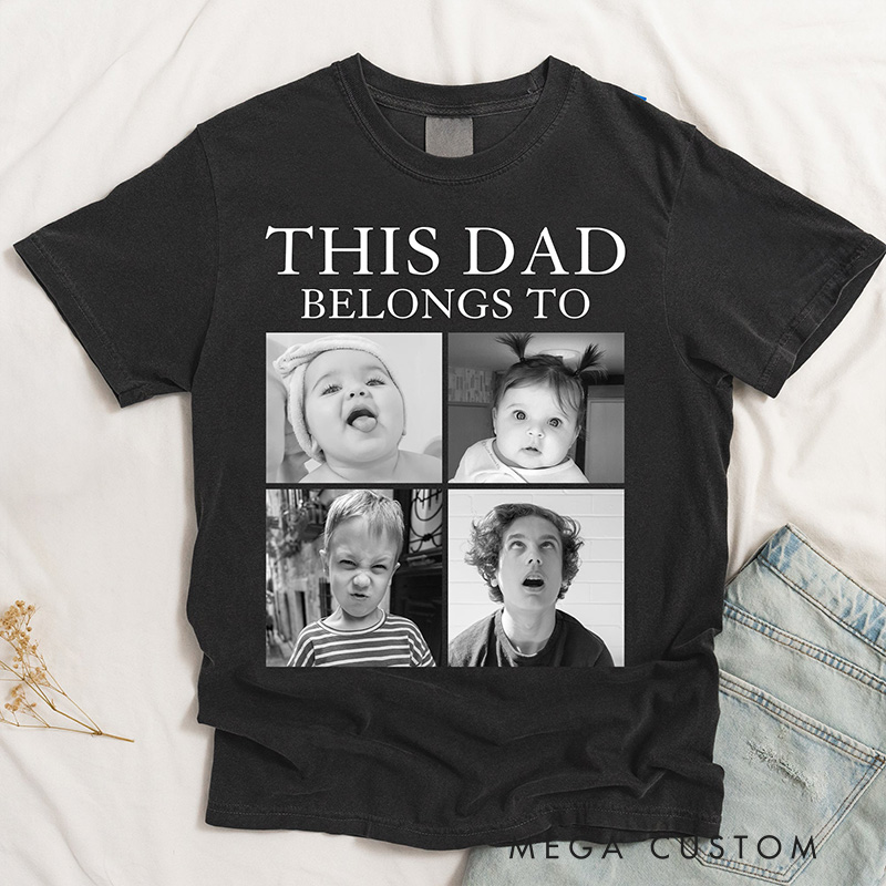 Personalized Photo Comfort Tee This Grandpa Grandma Mom Dad Belongs To Short Sleeves Custom Retro Vintage Photo Tees