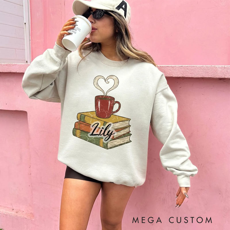Personalized Book Lover Sweatshirt Valentines Day Gift Coffee and Books Crewneck for Reading Lovers