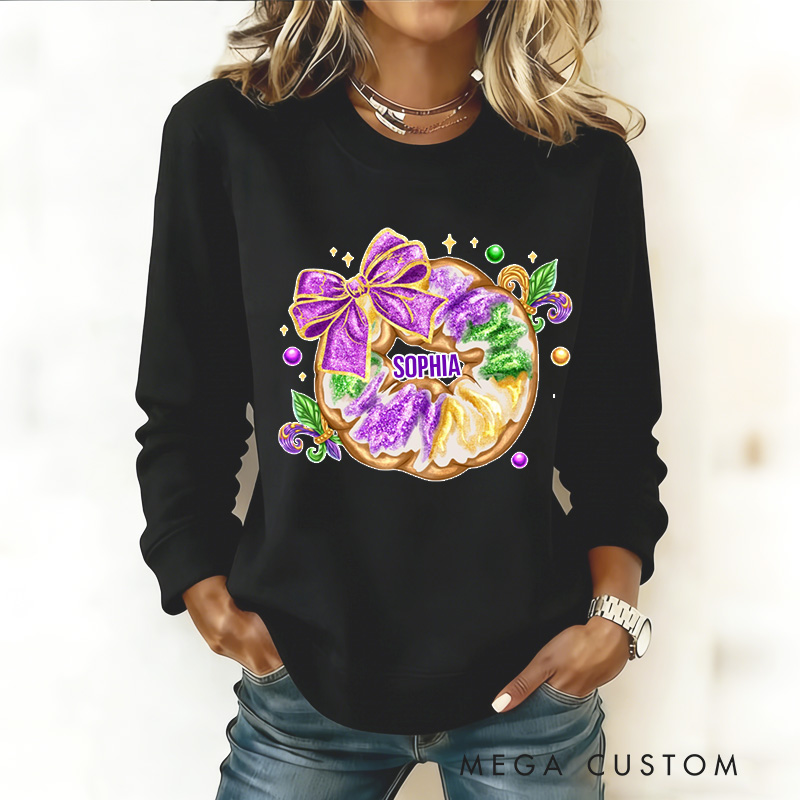 Personalized Calories Don't Count Sweatshirt Mardi Gras King Cake Coquette Sweatshirt with Name Mardi Gras Gift for Women Her