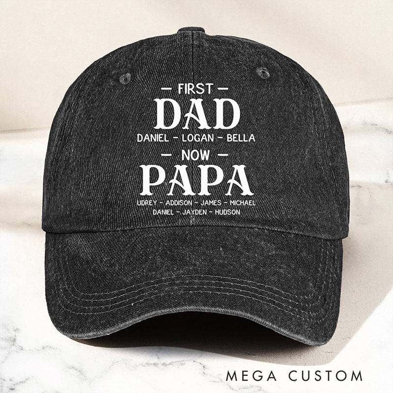 Personalized Vintage Washed Denim Baseball Cap First Dad Now Grandpa with Kids' Names Cap Gifts for Grandpa Dad 
