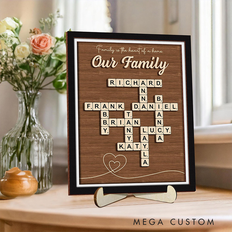 Personalized Scrabble Family Name Frame Scrabble Puzzle Grandkid Crossword Scrabble Wooden Sign Unique Gift for Parents Grandparent Family Last Name Sign