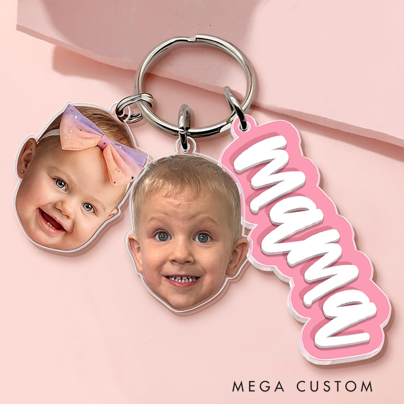 Personalized Grandma Keychain With Kids Face Charm Custom Gift for Grandma Nana Keychain Gift from Grandkids Gift for Mom