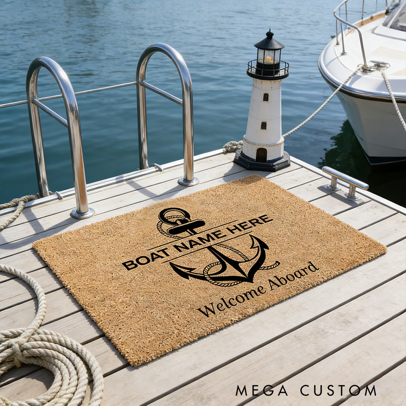 Personalized Custom Doormat Anchor Welcome Mat Family Name Fishing Boat Gifts for Husband Lover