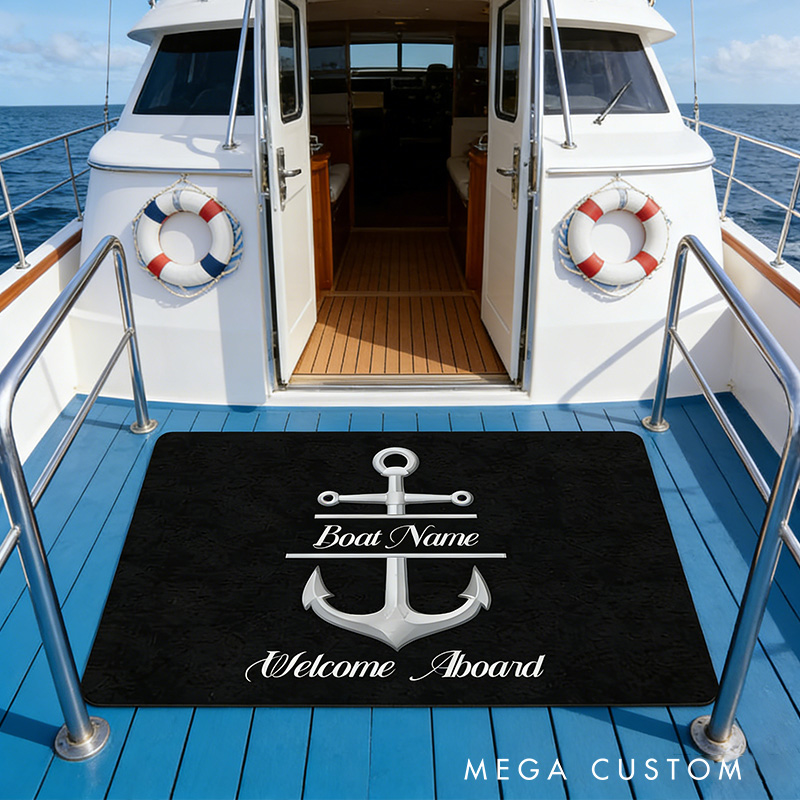 Personalized Boat Welcome Mat Custom Boat Name Mat Nautical Boat Gifts Outdoor Fishing Gift