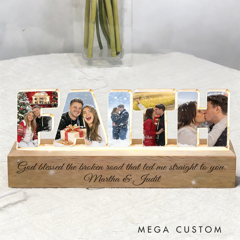 Personalized Couple Photo Fairh Jesus Bless Collage Night Light Custom LED Night Lamp from Your Own Picture Religious Gift Valentine's Day Gift