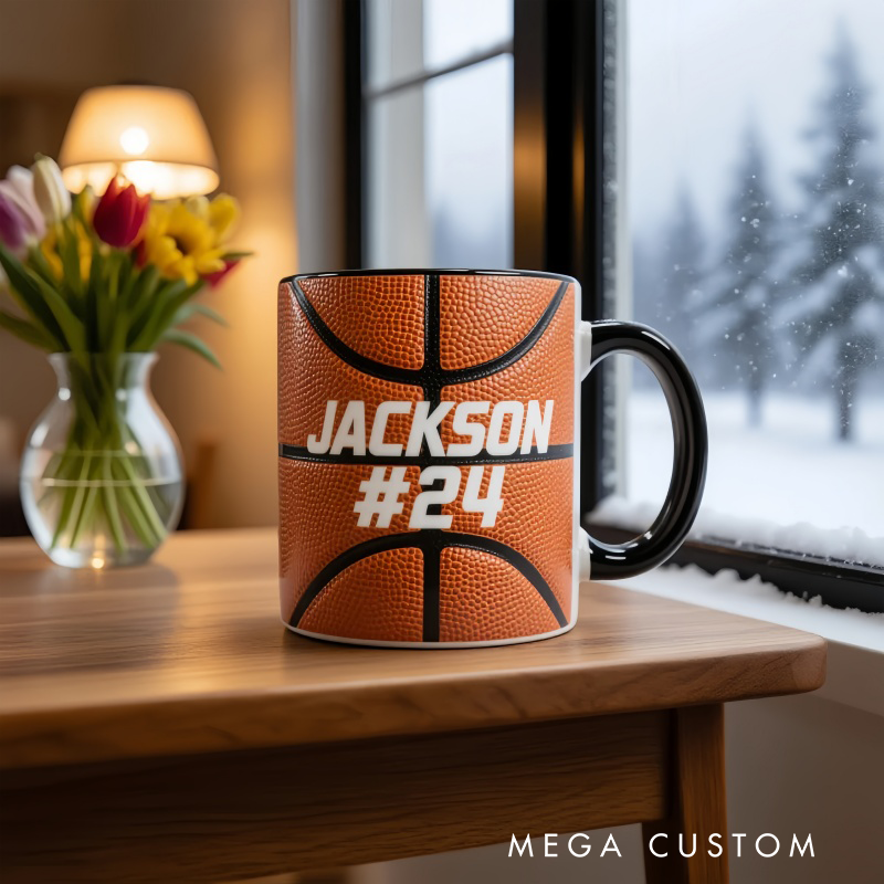 Personalized Basketball Mug with Custom Name and Number Design