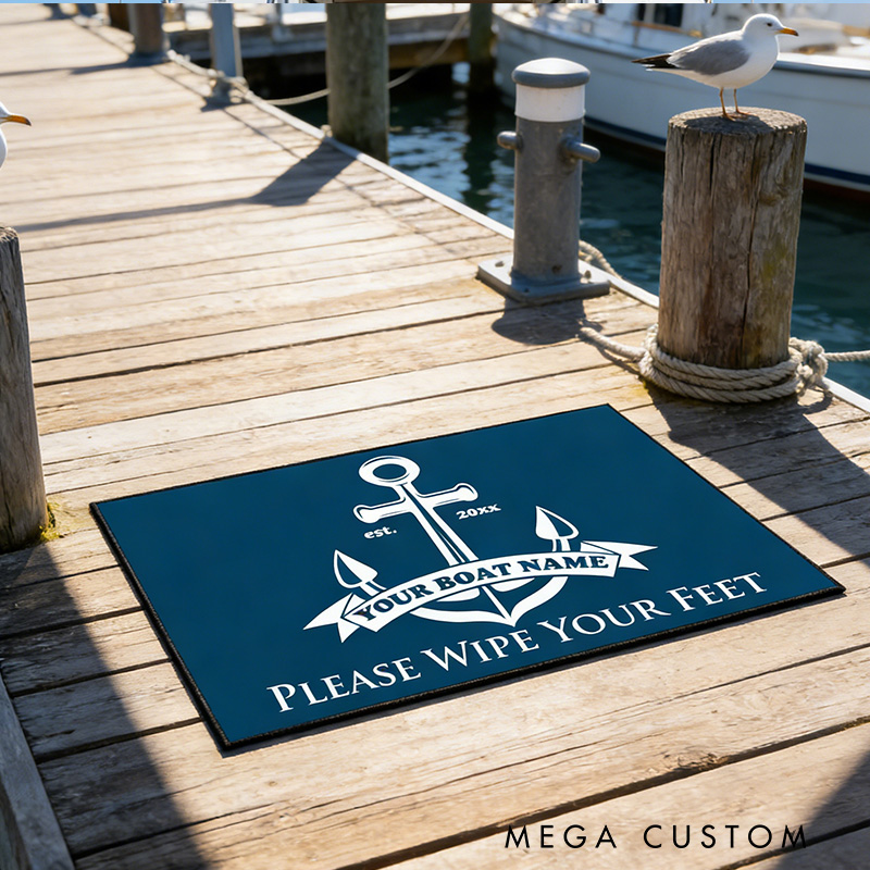 Personalized Custom Nautical Doormat with Anchor Mat Large Wipe Your Feet Gifts Outdoor Fishing Boat Mat