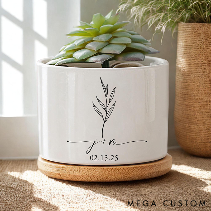 Personalized Engagement Ceramic Planter Gift for Garden Lovers Valentines Gift