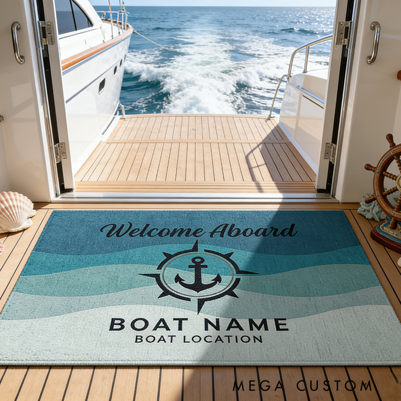 Personalized Fishing Nautical Compass Doormat Nautical Anchor Mat with Wave Gifts Outdoor Fishing
