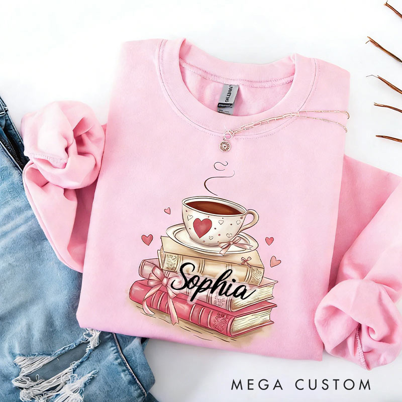 Personalized Book Lover Valentine Sweatshirt Coquette Valentine Bookish Sweatshirt for Reading Lovers