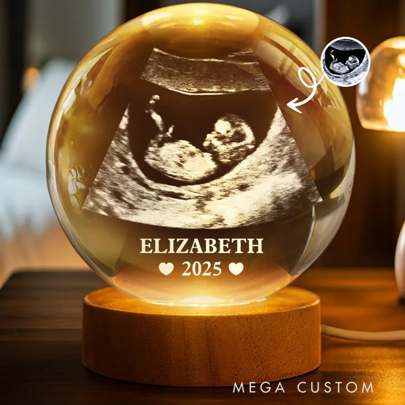 Personalized Crystal Globe Lamp Custom Photo Baby Ultrasound Night Light Pregnancy Announcement Gift New Dad Gift