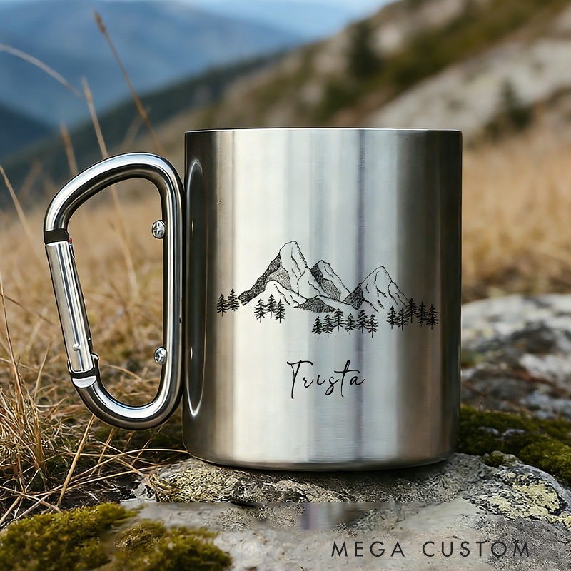 Personalized Mountain Stainless Steel Mug Outdoor Adventure Hiking Mug Gift for Outdoor Backpacker