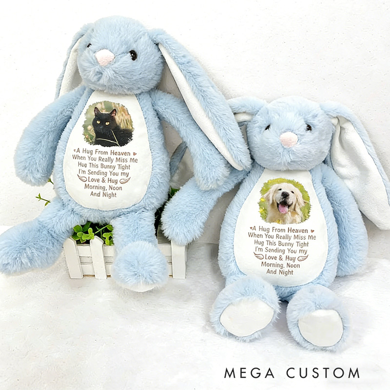 Personalized Soft Toy Bunny Custom Photo Memorial A Hug From Heaven Bunny Plush Remembrance Keepsake 