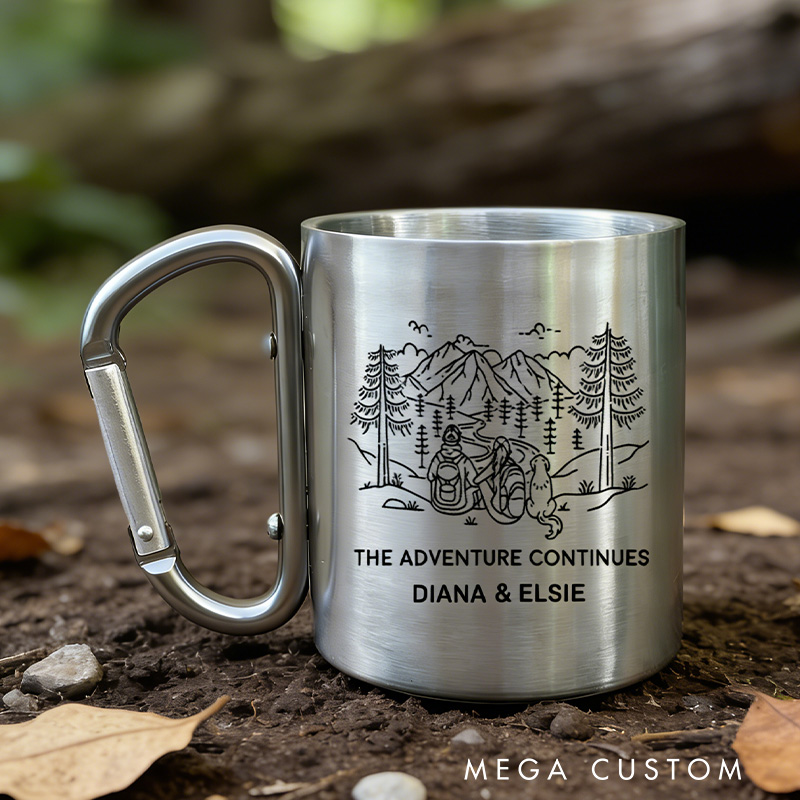 Personalized Adventure Continues Stainless Steel Mug Outdoor Couple Hiking Mug Cup Gift for Outdoor Lover
