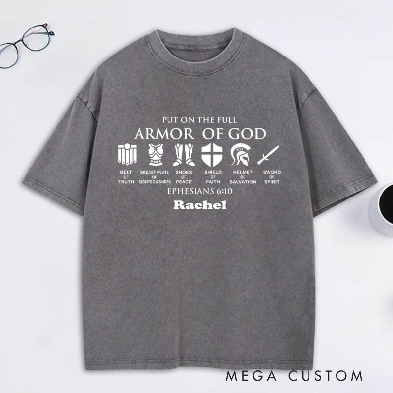 Personalized Armor Of God Washed T-Shirt with Custom Name Funny Knight Tee Christian Shirt Christian Gift Religious Gift for Christian Man
