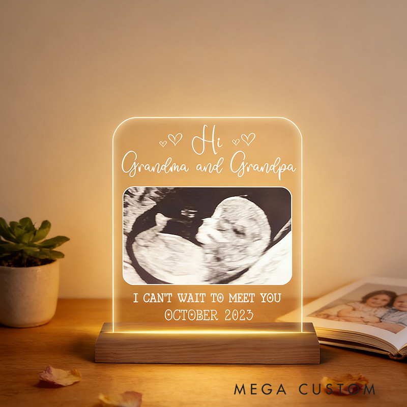 Personalized Baby Family Pregnancy Announcement Hi Grandma and Grandpa Plaque LED Lamp Night Light Gift for Family