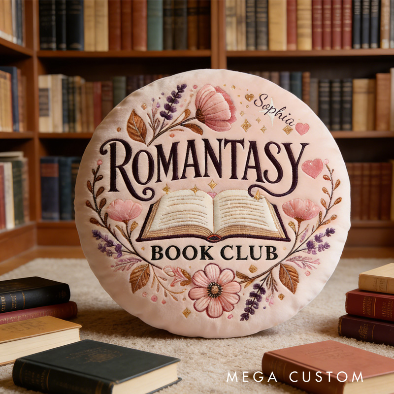 Personalized Romantasy Book Club Throw Pillow Graphic 3D Print Floral Book Pillow Fantasy Bookish Pillow with Name for Kids Boy Girl Gift for Reading Lover