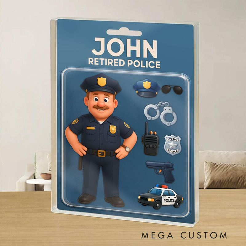 Personalized Police Gifts Custom Retired Officer Acrylic Plaque Faux 3D Printed Figure Block for Dad or Grandpa Fathers Day Retirement Gift
