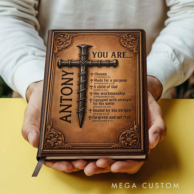Personalized You Are Leather Cover Notebook with Custom Name Encouraging Scripture Bible Verse Journal Religious Christian Gift for Men Teens Boys