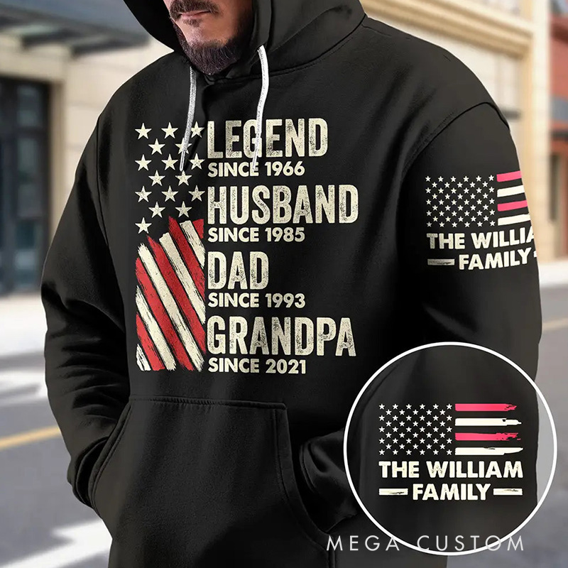 Personalized Pullover Hoodie Legend Husband Dad Papa Custom Tees with Family Names Gift for Grandpa Dad Husband
