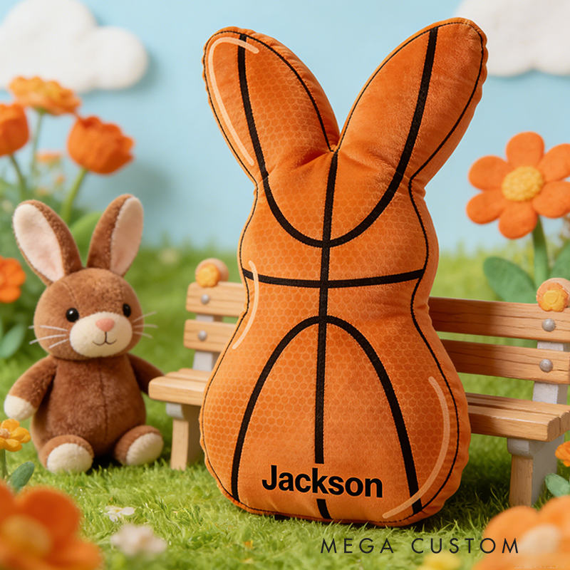 Personalized Easter Basketball Bunny Pillow with Custom Name for Kids Easter Gifts