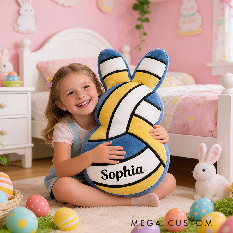 Personalized Easter Volleyball Bunny Pillow with Custom Name for Kids Easter Gifts