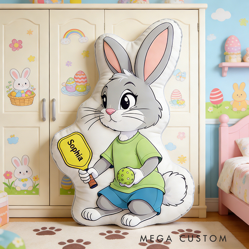 Personalized Easter Pickleball Bunny Pillow with Custom Name for Kids Easter Gifts 