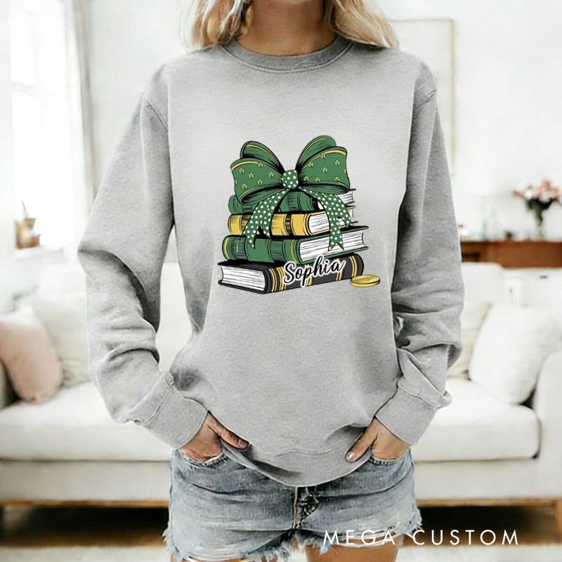 Personalized St Patrick's Books Lucky Books Sweatshirt Shamrock Bookworm Sweatshirt for Reading Lovers