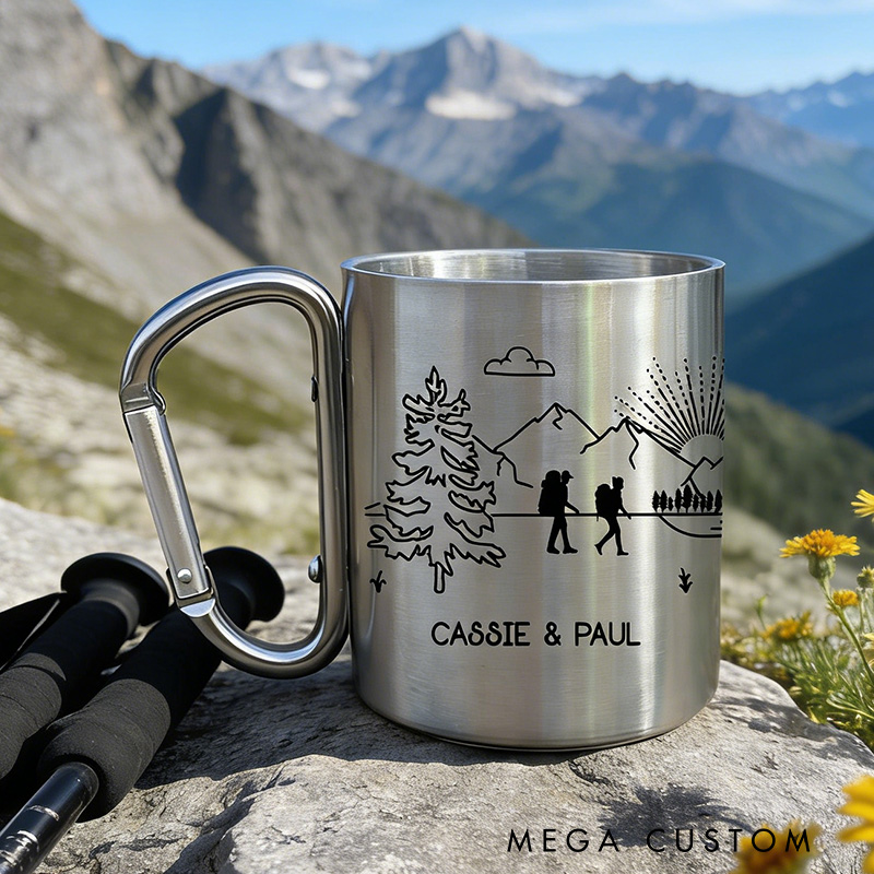 Personalized Carabiner Hikers Mug Mountain Climbers Mug Hiking Camping Adventure Cup Couple Gift for Him or Her