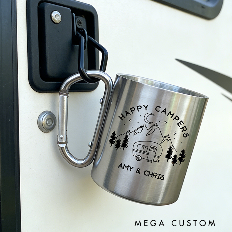Personalized Carabiner Mug Happy Camper Cup Outdoors Camping Mug Gift for Camping Adventure Lover
