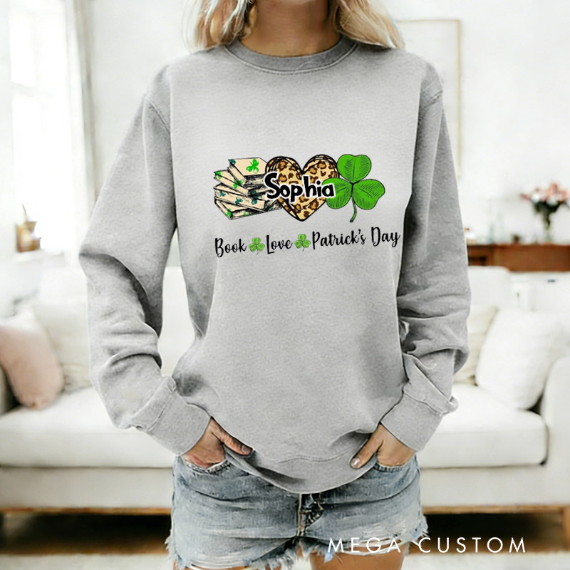Personalized Book Lover St. Patrick's Day Sweatshirt Irish Shamrock Gift for Reading Lovers