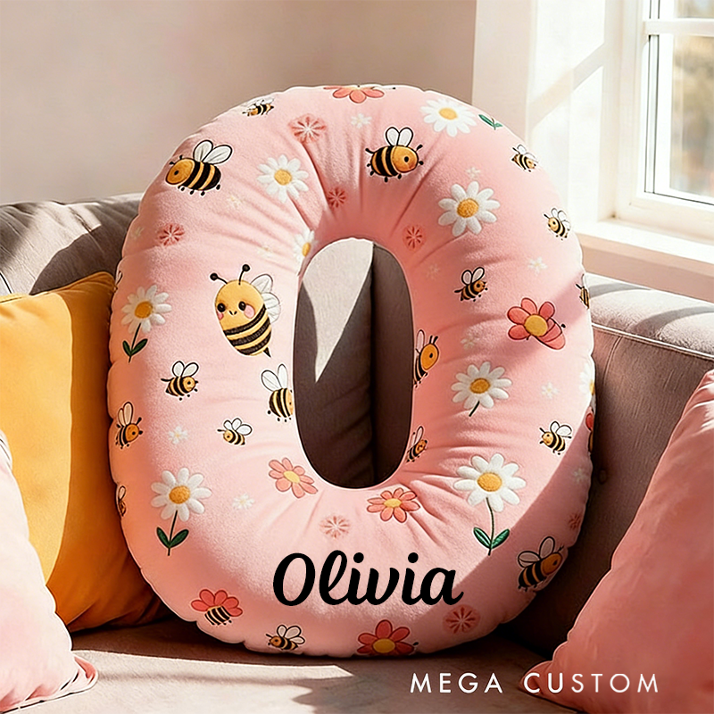 Personalized Letter Pillow with Name Graphic 3D Print Bee Floral Design Custom Double Sided Pillow Gift for Kids Gardening Lovers Gift