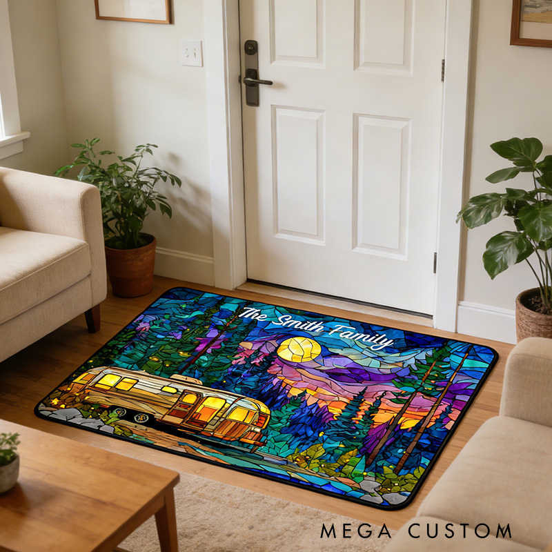 Personalized Family Camper Rug Custom Outdoors Camping Rug Family Gift for Adventure