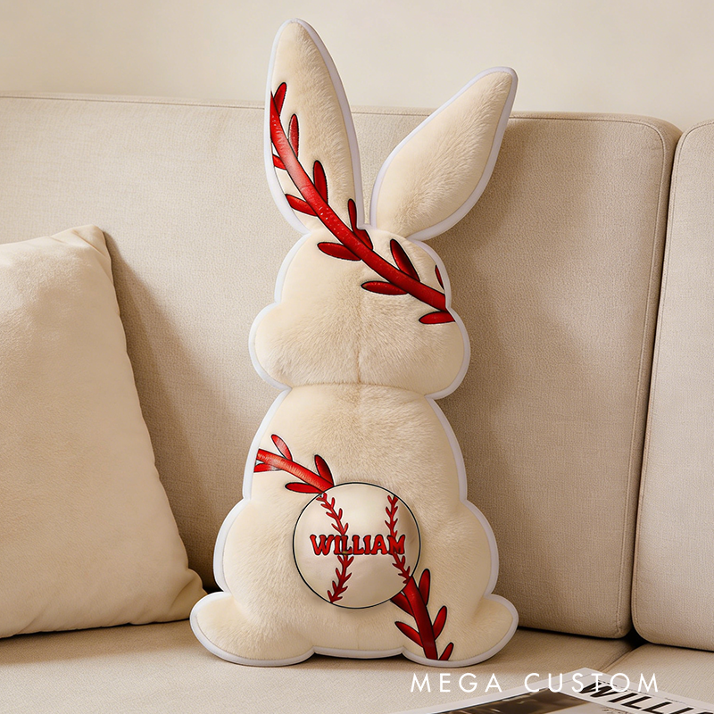 Personalized Easter Baseball Bunny Pillow with Custom Name Design