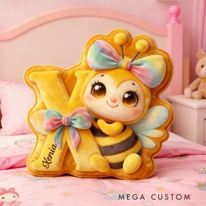 Personalized Cute Honey Bee Alphabet Throw Pillow Graphic 3D Print Garden Bee Letter Pillow with Name for Kids Girl Boy Gardener Christmas Gifts Loving Room Decor