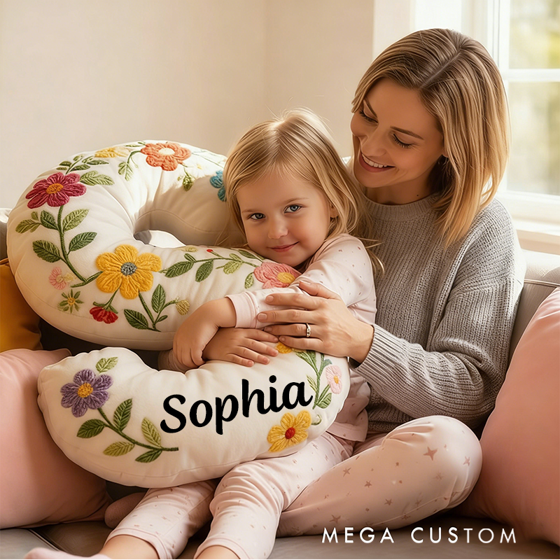 Personalized Letter Pillow with Name Graphic 3D Print Floral Design Custom Double Sided Pillow Gift for Kids Gardening Lovers Gift