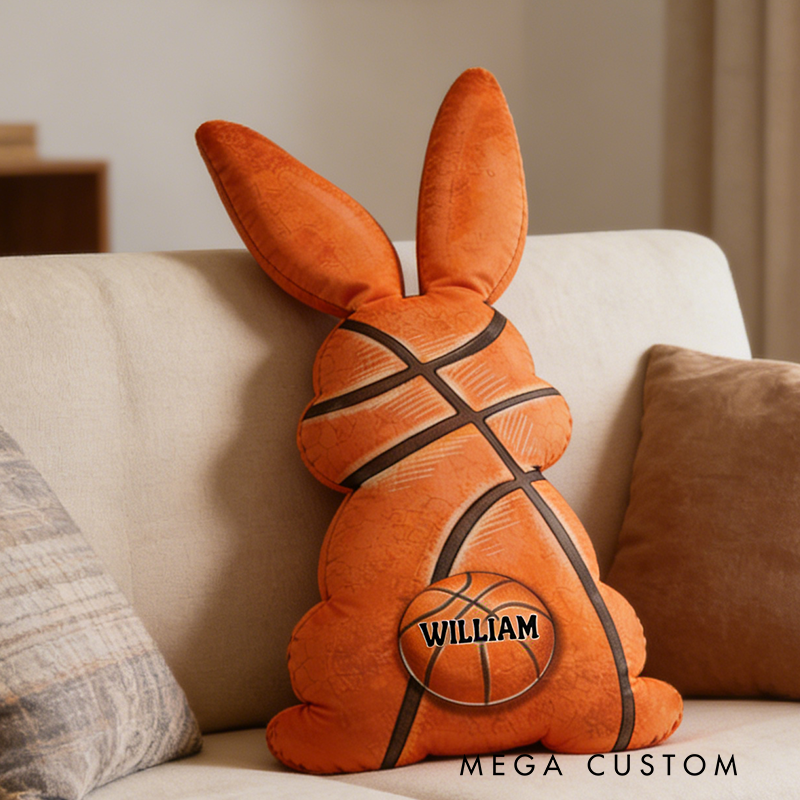 Personalized Easter Basketball Bunny Pillow with Custom Name Design