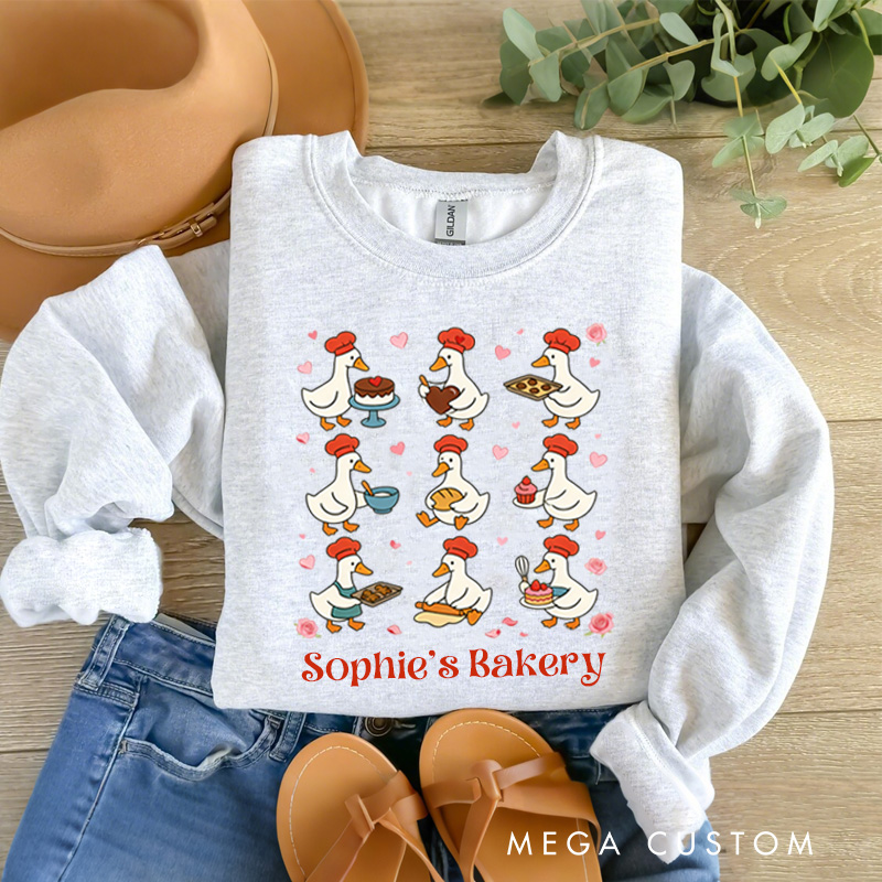 Personalized Christmas Goose Baking Sweatshirt with Name Goose Chef Graphic Sweatshirt Valentine Baking Shirt Cozy Valentine's Day Gift for Women Baking Lover Her