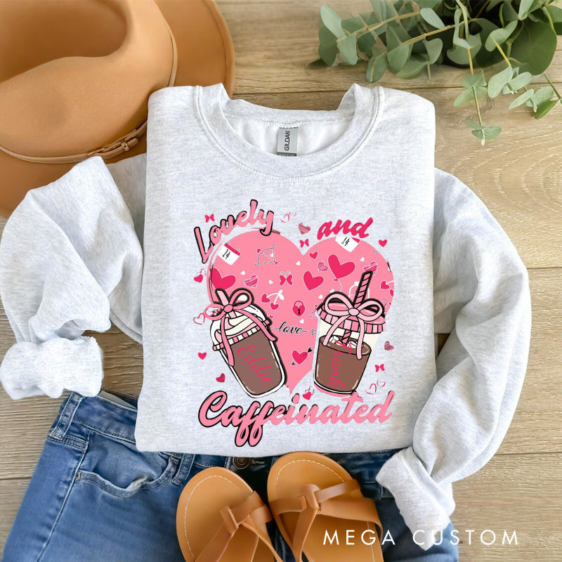 Personalized Valentine Coffee and Caffeinated Sweatshirt with Name Xoxo Sweatshirt Valentine Baking Shirt Cozy Valentine's Day Gift for Women Baking Lover Her