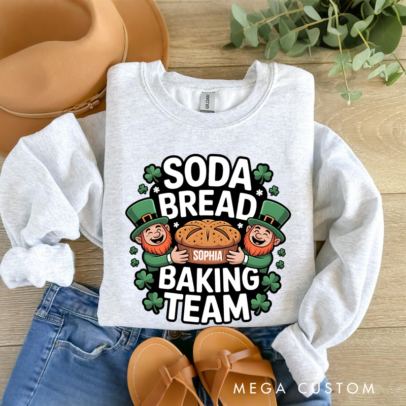 Personalized Soda Bread Baking Team Sweatshirt Lucky Baking Sweatshirt with Name St. Patrick Day Irish Baker Sweatshirt Gift for Baking Lover Irish Friends Gift