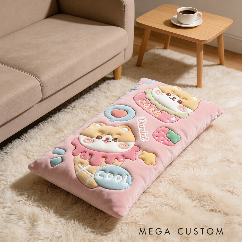 Personalized Cat Cake Throw Pillow Graphic 3D Print Ice Cream Pillow with Name for Girl Kids Baker Gift Baking Lover