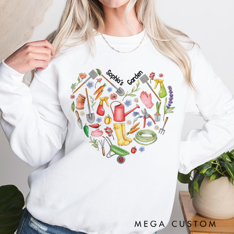 Personalized Gardener Heart Classic Sweatshirts Vintage Botanical Valentine's Day Crewneck Gift