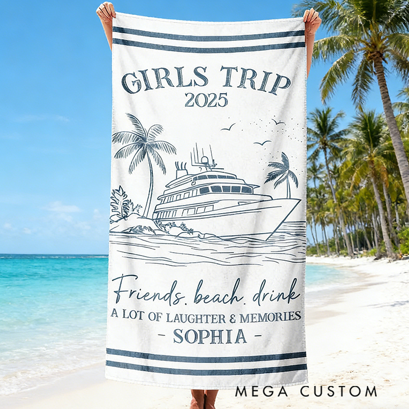 Personalized Girls Trip a Lot Of Laughter and Memories Beach Towel with Name Quick Dry Oversized Microfiber Travel Essentials Birthday Gift for Her