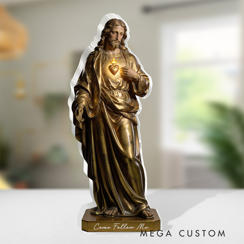 Personalized the Sacred Heart of Jesus Acrylic Plaque with Custom Text Inspirational Jesus Art Plaque Desktop Decor Religious Gift for Christian